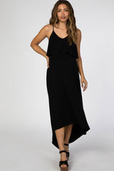 Black Ruffle Top Hi-Low Maternity Midi Dress