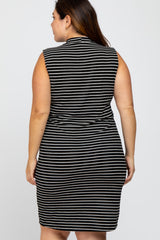 Black Striped Mock Neck Plus Midi Dress