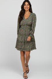 Olive Printed Ruffle Accent Dress