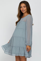 Light Blue Swiss Dot Tiered Maternity Dress