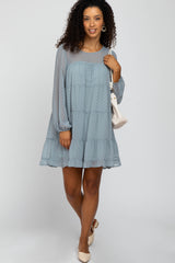 Light Blue Swiss Dot Tiered Dress