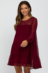 Burgundy Swiss Dot Tiered Maternity Dress