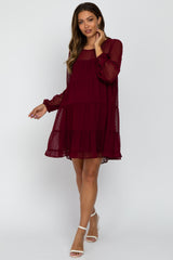 Burgundy Swiss Dot Tiered Maternity Dress