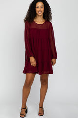 Burgundy Swiss Dot Tiered Dress