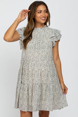 Ivory Printed Ruffle Accent Tiered Maternity Dress