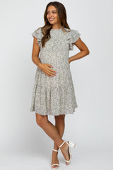 Ivory Printed Ruffle Accent Tiered Maternity Dress