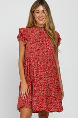 Red Printed Ruffle Accent Tiered Maternity Dress