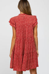 Red Printed Ruffle Accent Tiered Dress