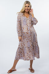 Lavender Floral Button Down Maternity Midi Dress