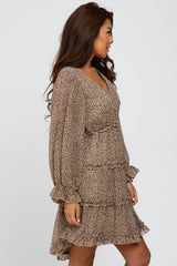 Taupe Animal Print Ruffle Tiered Cutout Back Dress