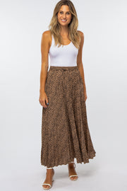 Taupe Animal Print Pleated Maxi Skirt