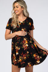 Black Floral Short Sleeve Maternity Dress