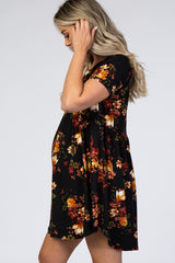 Black Floral Short Sleeve Maternity Dress