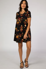 Black Floral Short Sleeve Maternity Dress