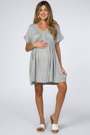 Heather Grey Ruffle Accent Maternity Dress