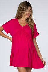 Fuchsia Ruffle Accent Maternity Dress