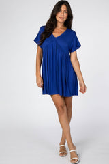 Royal Blue Ruffle Accent Maternity Dress