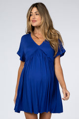 Royal Blue Ruffle Accent Maternity Dress