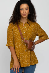 Mustard Printed Button Up Collared Maternity Blouse