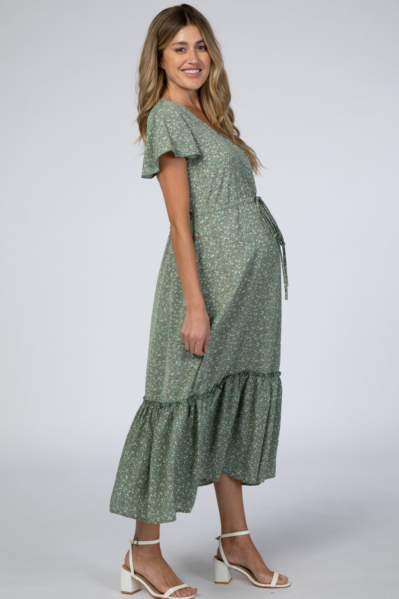 Light Olive Printed Maternity Midi Dress – PinkBlush