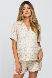 Cream Floral Maternity Short Pajama Set