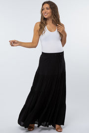 Black Swiss Dot Tiered Maternity Maxi Skirt