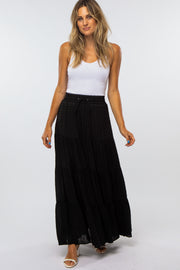 Black Swiss Dot Tiered Maxi Skirt