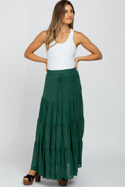 Forest Green Swiss Dot Tiered Maternity Maxi Skirt