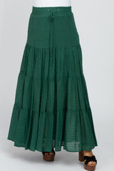 Forest Green Swiss Dot Tiered Maternity Maxi Skirt