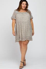 Ivory Animal Print Square Neck Plus Dress