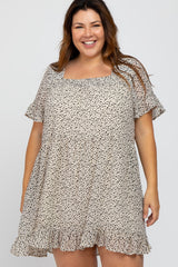 Ivory Animal Print Square Neck Plus Dress