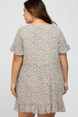 Ivory Animal Print Square Neck Plus Dress