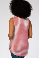 Mauve Striped Sleeveless Tie Front Top