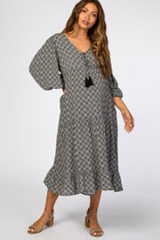 Black Printed 3/4 Sleeve Midi Maternity Dress