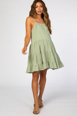 Light Olive Smocked Tiered Maternity Dress