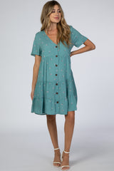 Teal Floral Button Down Tiered Maternity Dress