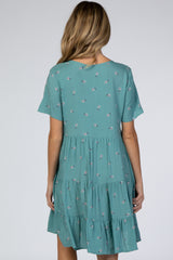 Teal Floral Button Down Tiered Maternity Dress