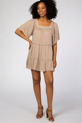 Taupe Crochet Inset Square Neck Maternity Dress