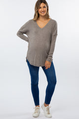 Grey Waffle Knit Long Sleeve Maternity Top