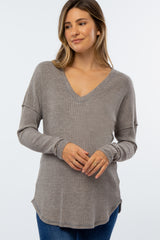 Grey Waffle Knit Long Sleeve Maternity Top