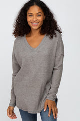 Grey Waffle Knit Long Sleeve Maternity Top