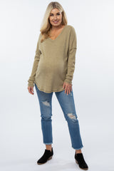 Olive Waffle Knit Long Sleeve Maternity Top