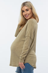 Olive Waffle Knit Long Sleeve Maternity Top