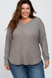 Heather Grey Waffle Knit Long Sleeve Plus Top