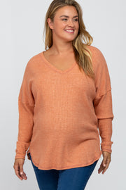 Rust Waffle Knit Long Sleeve Maternity Plus Top