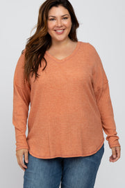 Rust Waffle Knit Long Sleeve Plus Top