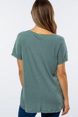 Teal Ribbed Raw Seam Snap Button Maternity Top