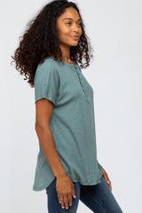 Teal Ribbed Raw Seam Snap Button Top