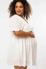 Ivory Ruffle Accent Maternity Plus Dress