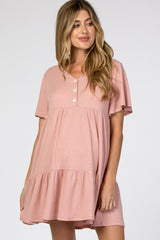 Pink Button Front Tiered Maternity Dress